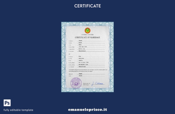 modello PSD di certificato di matrimonio della Mauritania in stile verificato